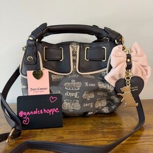 New Juicy Couture Juicy Fan Club Satchel Crossbody Handbag Brown Light Pink Y2K